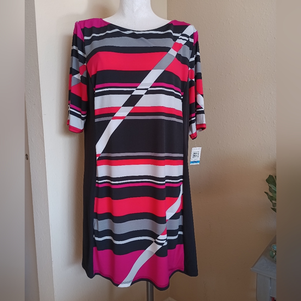 Style & Co. Geometric Black and Pink Print Dress XL NWT